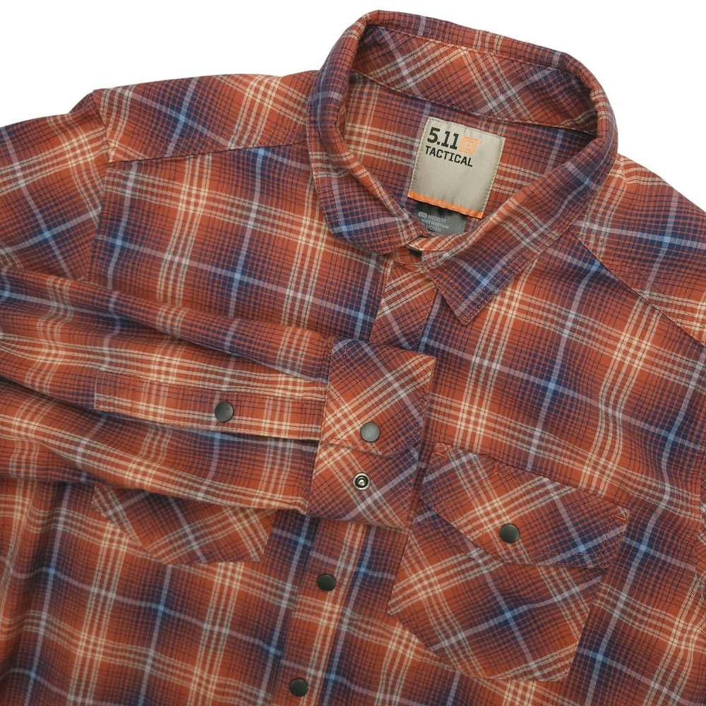 5.11 Tactical Shirt Mens Medium Orange Plaid‎ Long Sleeve Snap Button Flannel